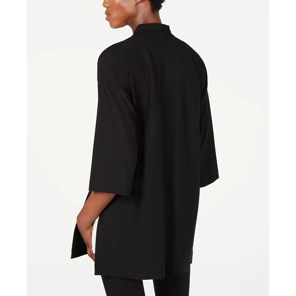 Eileen Fisher Open Front Kimono Cardigan S Black Crepe Pockets Minimal Capsule - Picture 3 of 15